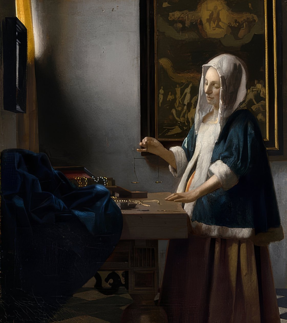 Žena s váhy. Kolem roku 1664 od Jan Vermeer van Delft