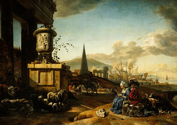 Italský námořní přístav (olej na panelu) od Jan Baptist Weenix