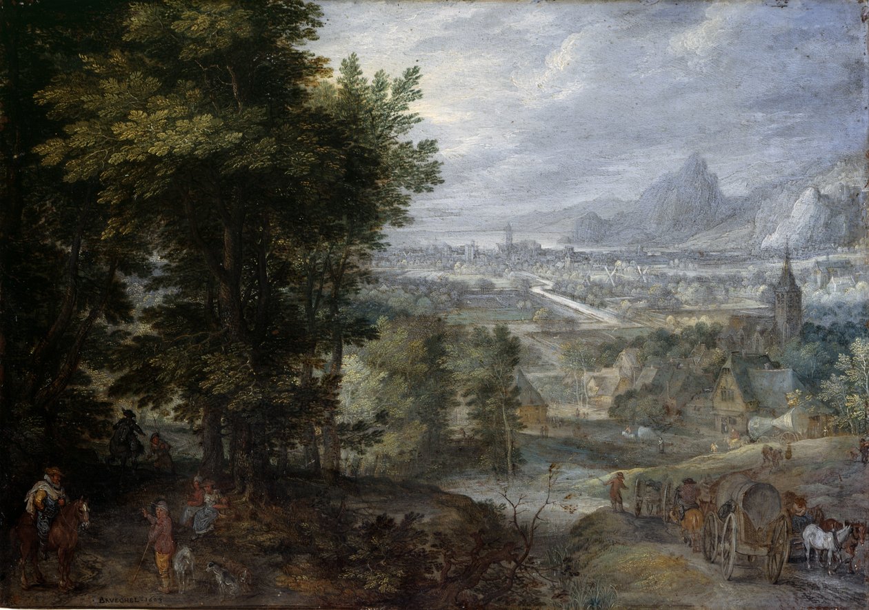 Zalesněná krajina od Jan the Elder Brueghel