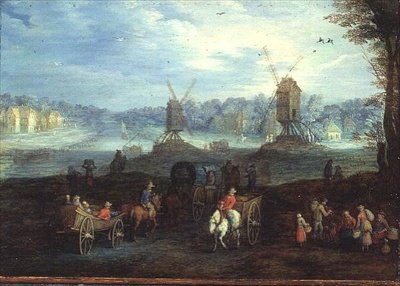 Krajina s větrnými mlýny (panel) od Jan the Elder Brueghel