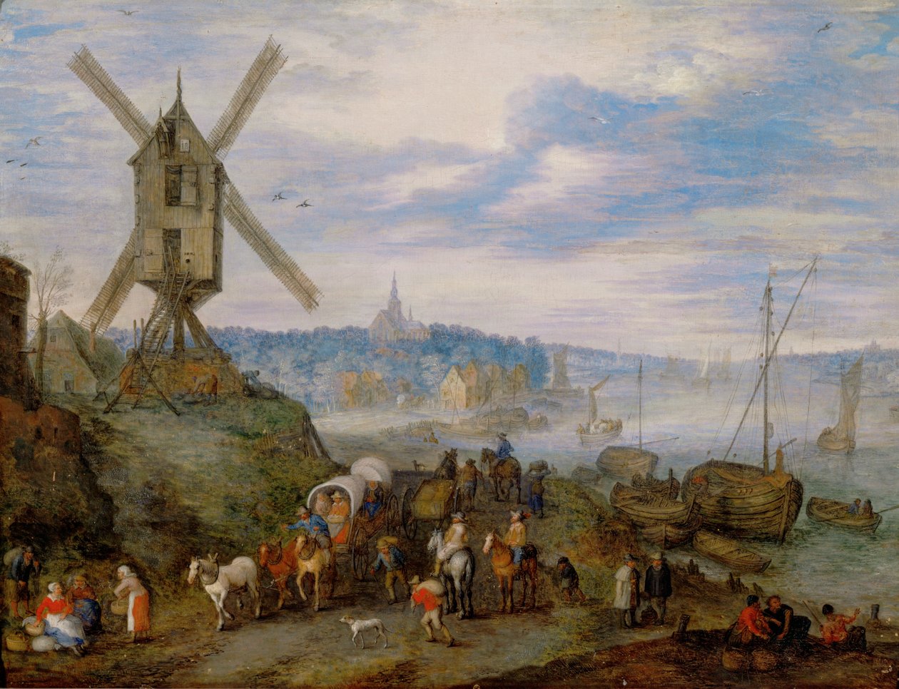 Přístav s větrným mlýnem ... od Jan the Elder Brueghel