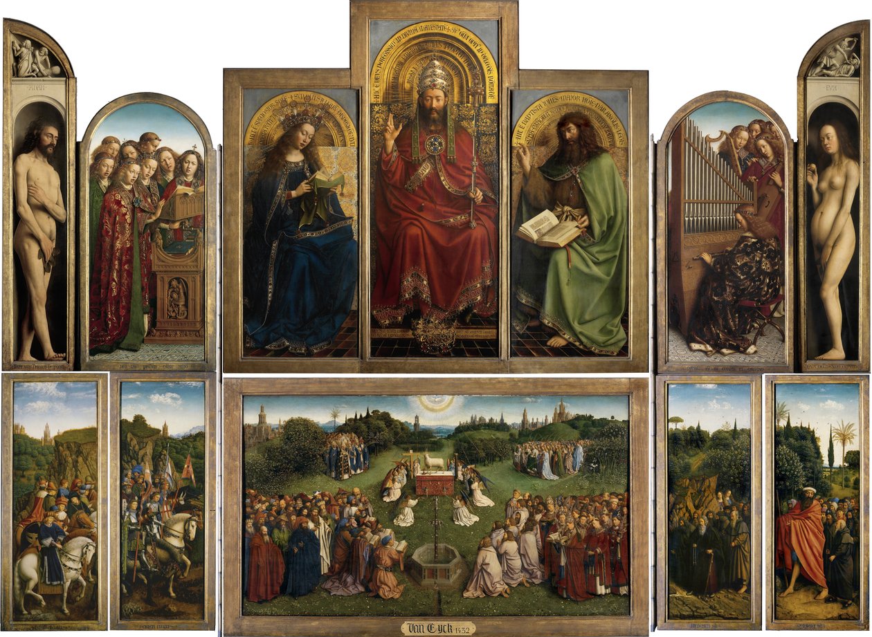 het Lam Gods (otevřený Gentský oltářní obraz) od Jan van Eyck