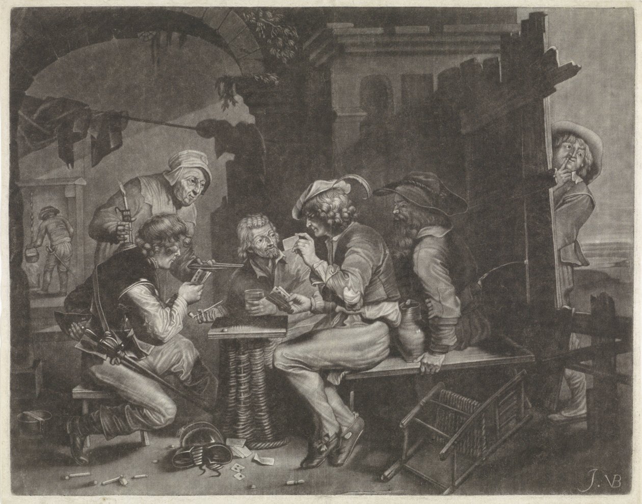 Kartáři a čůrající muž od Jan van der Bruggen