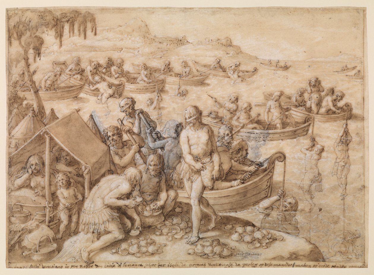 Pearl diving, c.1596 od Jan van der Straet