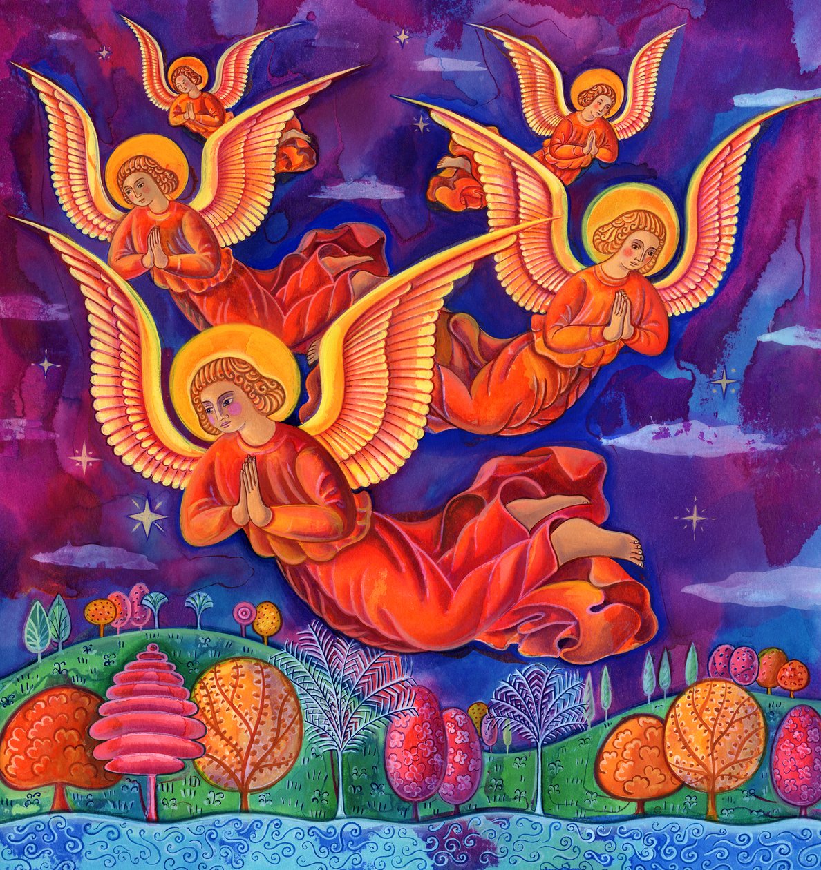 Andělé, 1999, (inkoust a kvaš) od Jane Tattersfield