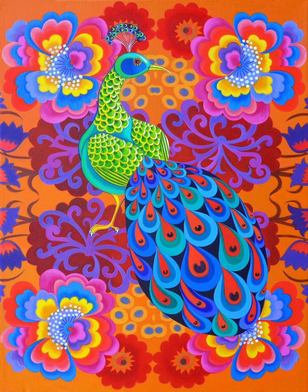 Páv s květinami, 2015, od Jane Tattersfield