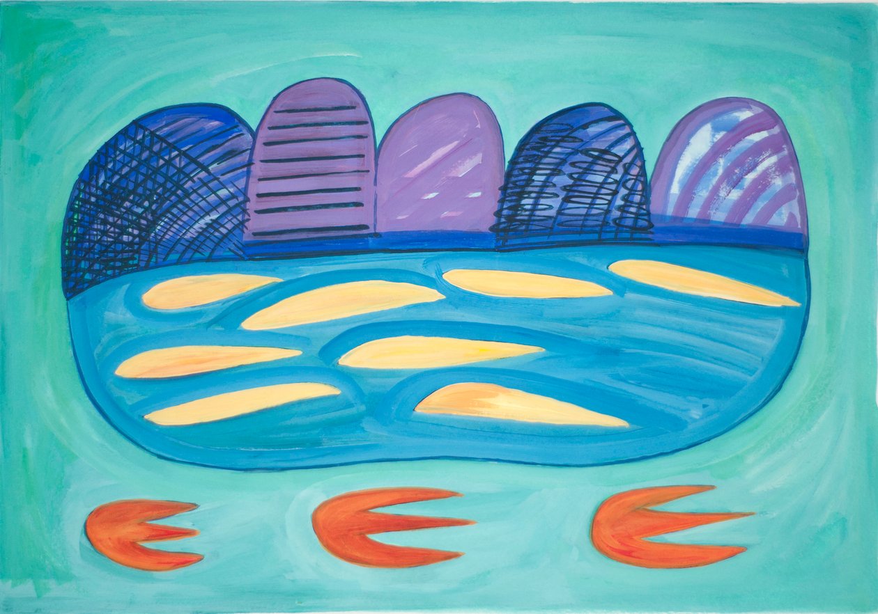 Mountains and Loch, 2015 (akvarel a kvaš) od Janet McKenzie