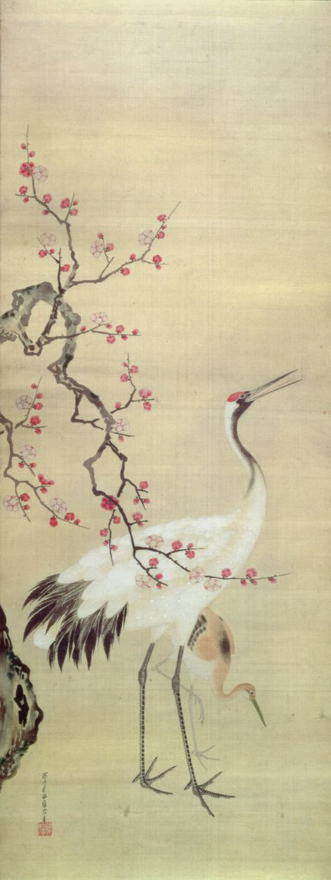 Crane and Blossom, cca 1850-80 (inkoust a barva na hedvábí) od Japanese School