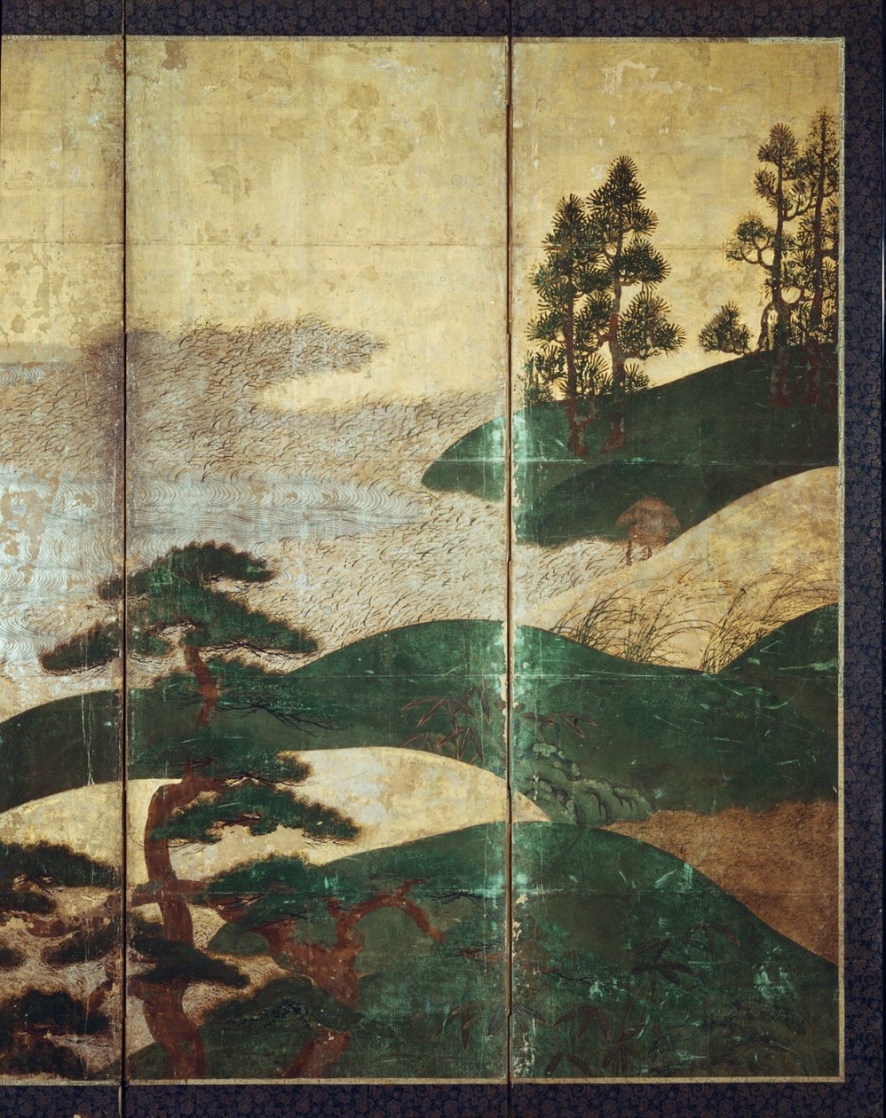 Moonlight Landscape (pero a inkoust, barva, zlatý papír na panelu) (viz 216573, 216574) od Japanese School