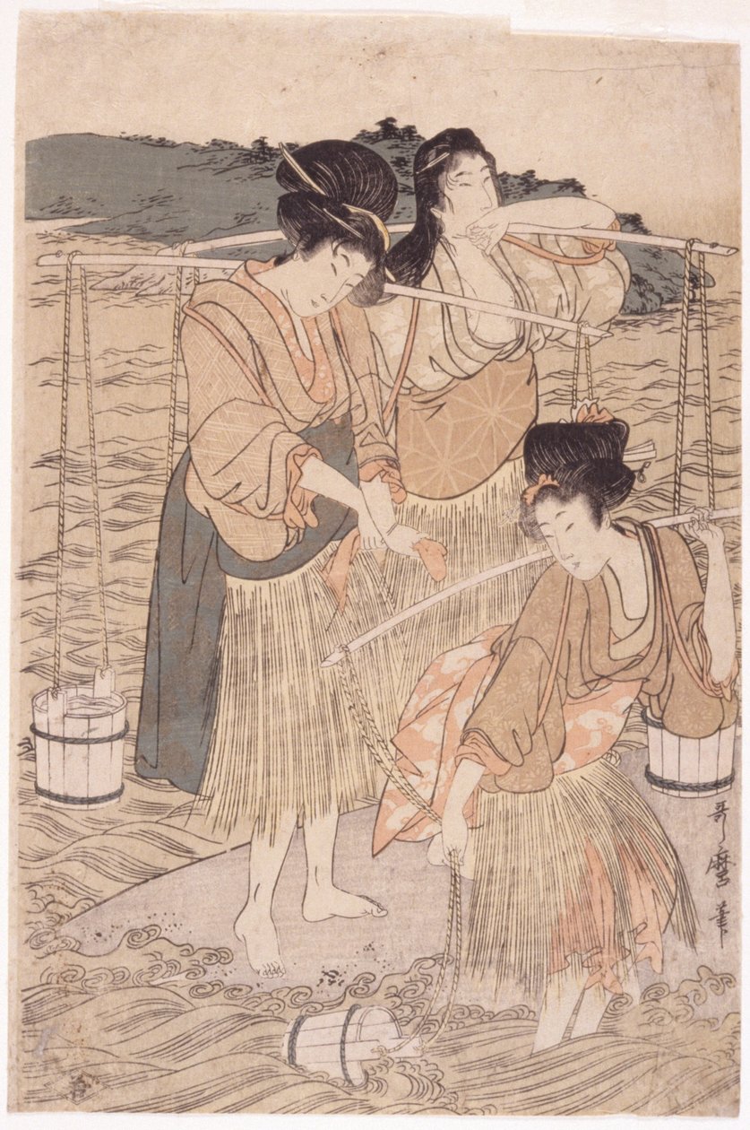 Japonské ženy (barevný dřevěný blok) od Japanese School