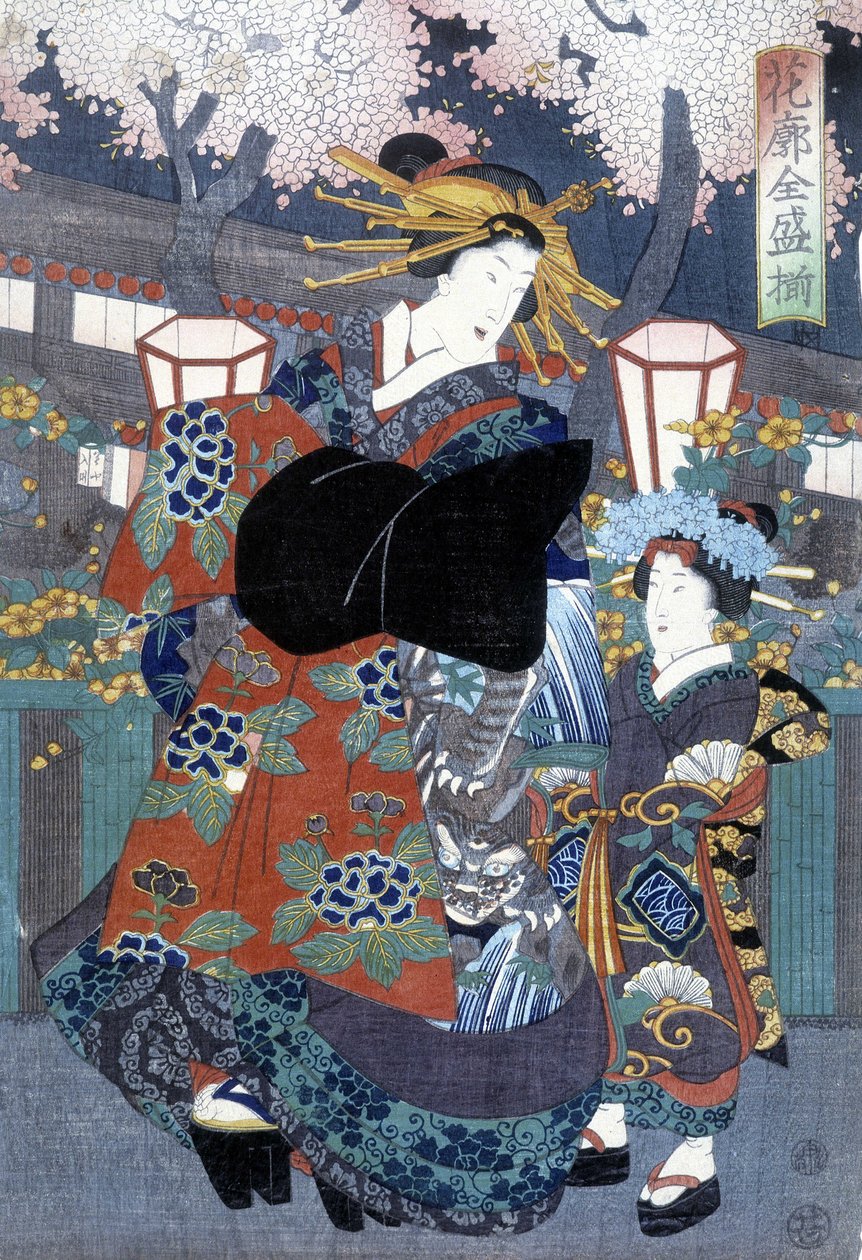 Japonský tisk: žena a dítě, n.d. od Japanese School