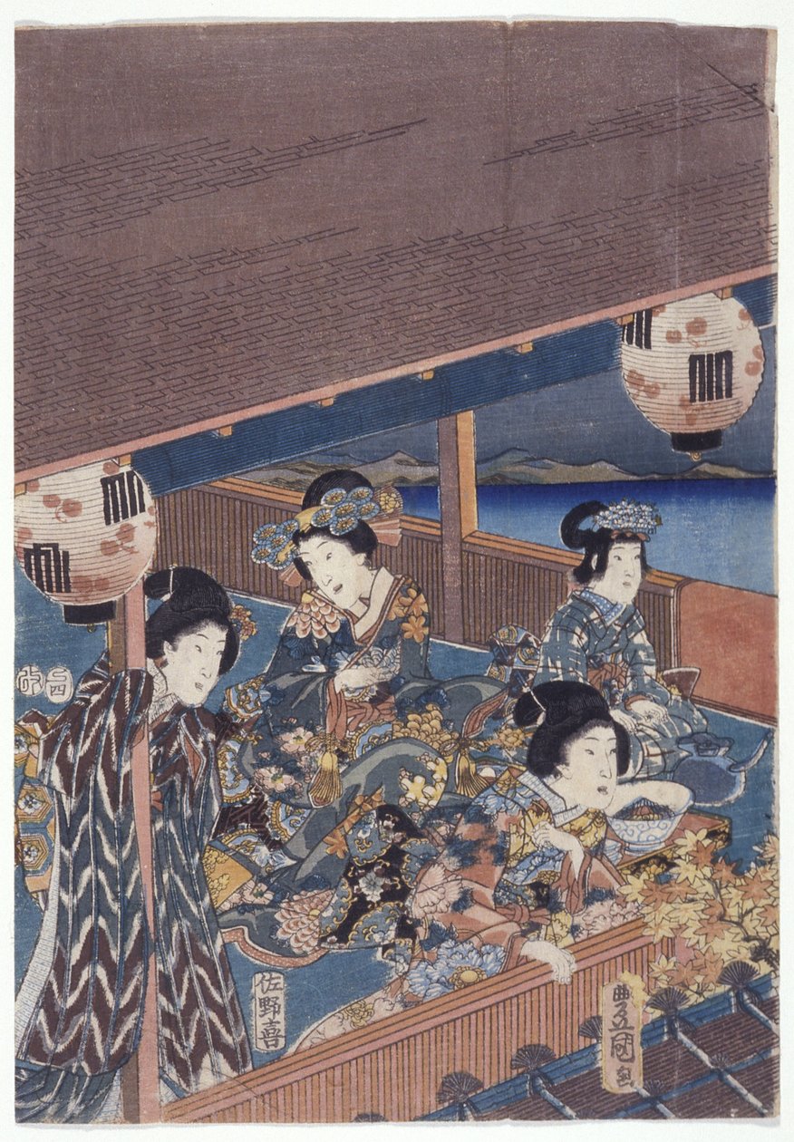 Část Triptychu Genji (barevný dřevoryt) od Japanese School