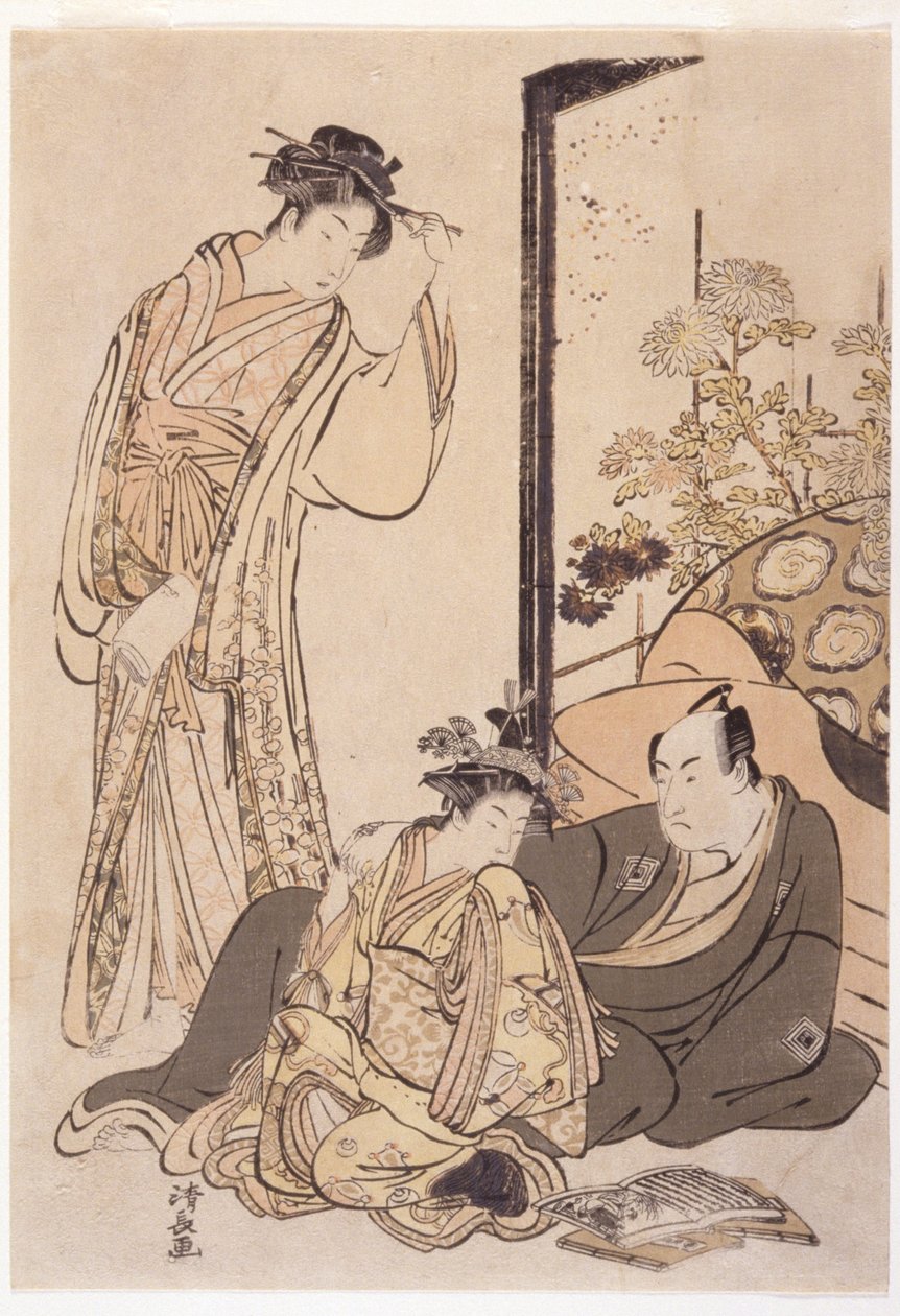 Tři postavy, asi 1760-1810 (dřevoryt) od Japanese School