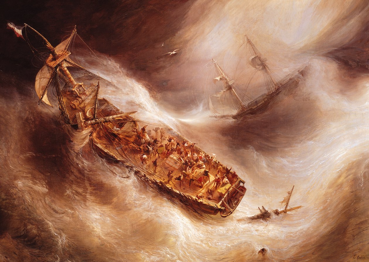 Akt oběti, kterou provedl kapitán Desse vůči nizozemské lodi „Columbus“, 1829 od Jean Antoine Theodore Gudin