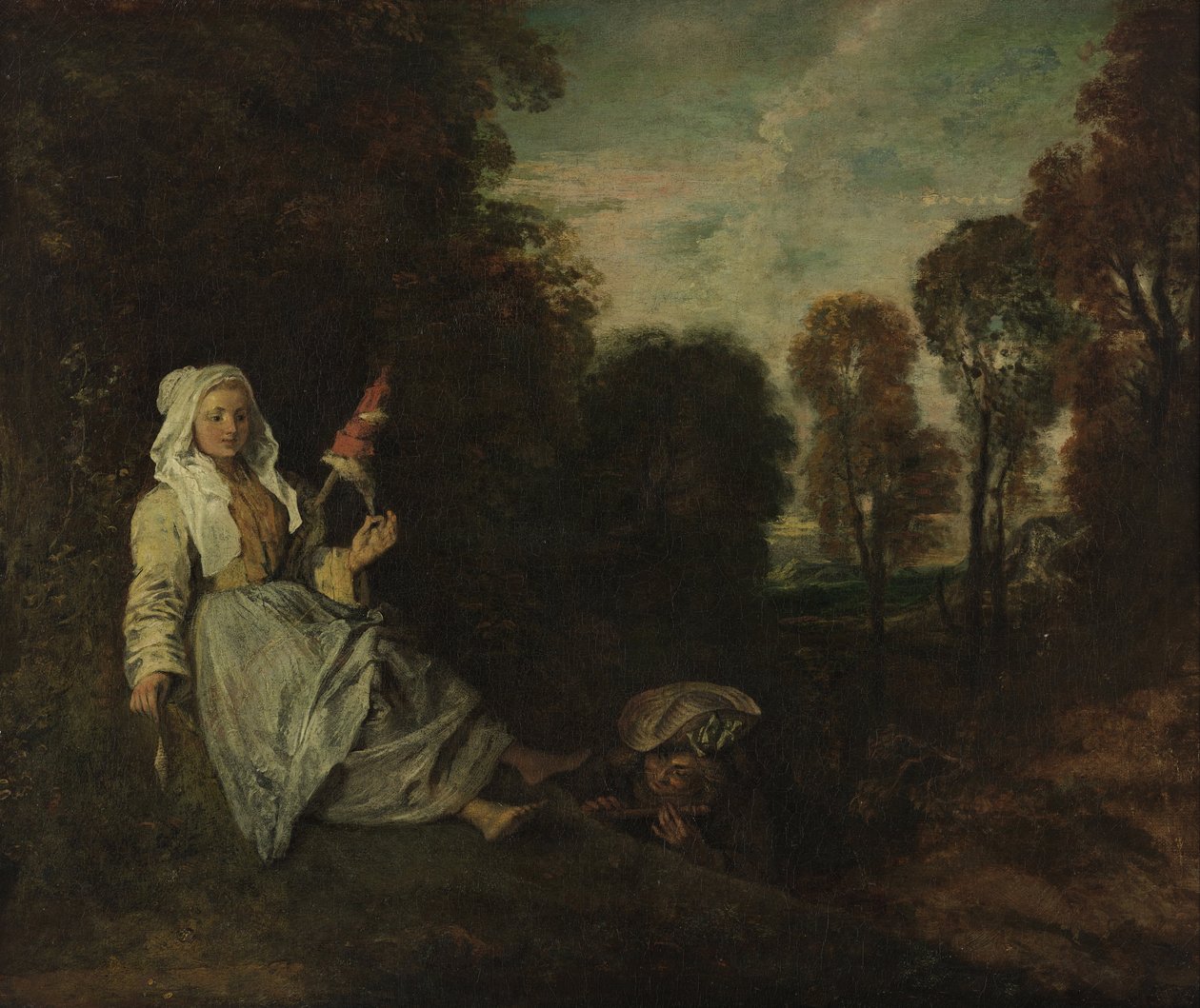 Večerní krajina se spinnerem od Jean Antoine Watteau