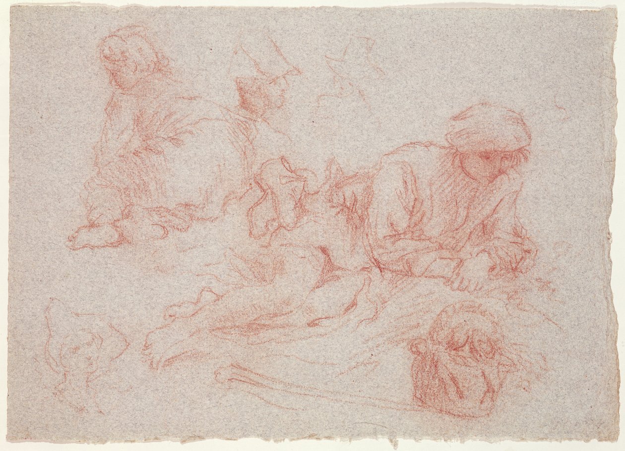 Studie ležícího muže (červená křída na papíře) od Jean Antoine Watteau