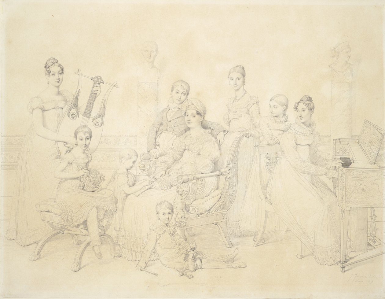 Portrét rodiny Luciena Bonaparta, 1815 (grafit na papíře) od Jean Auguste Dominique Ingres