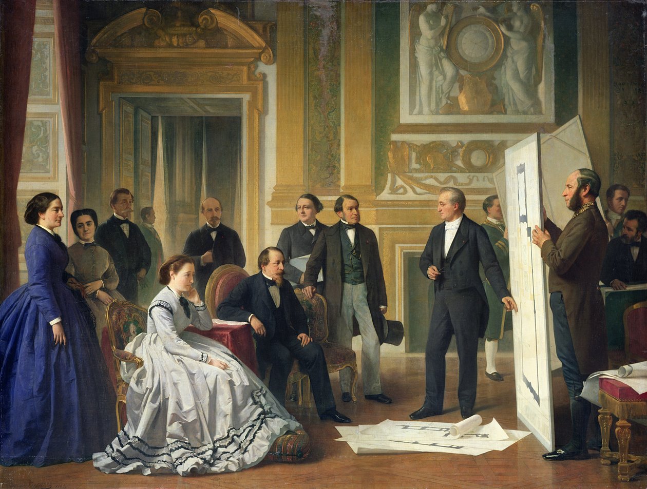 Louis Visconti (1791-1853) Představující nové plány pro Louvre Napoleonovi III (1808-73) 1853 od Jean Baptiste Ange Tissier