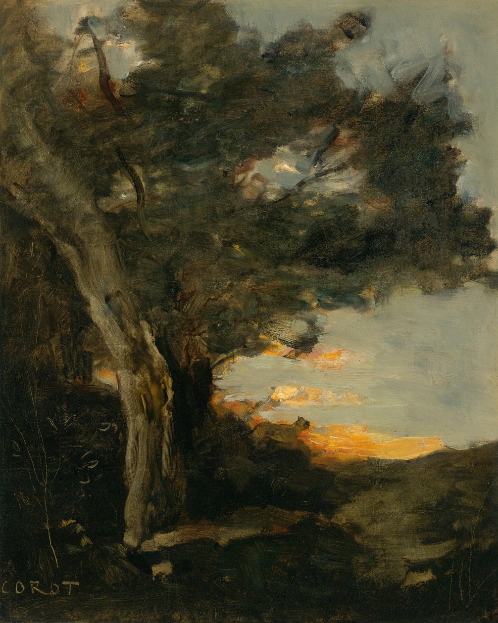 Západ slunce s lvicí od Jean Baptiste Camille Corot