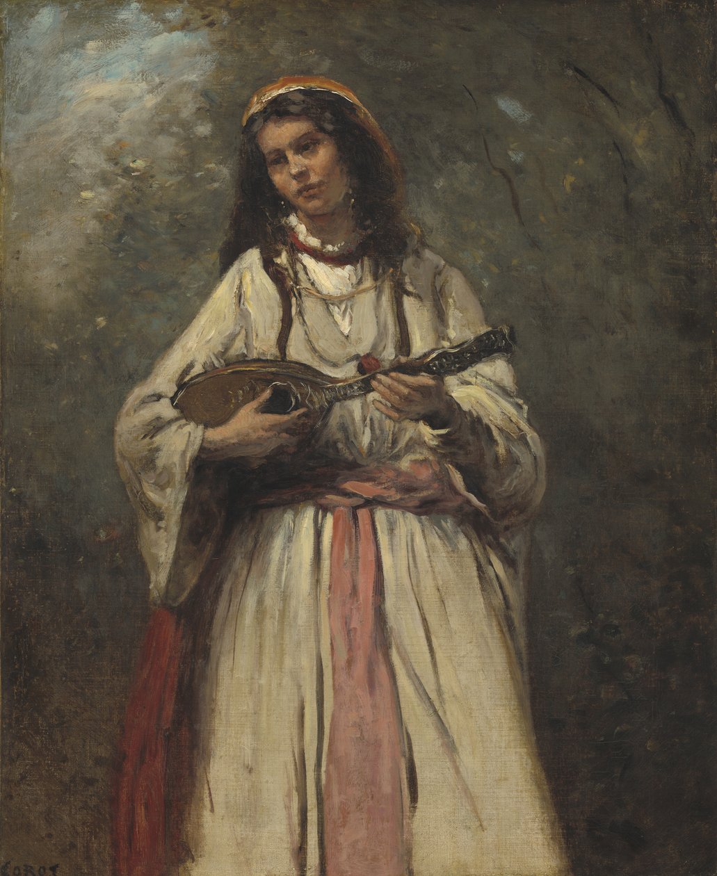 Cikánská dívka s mandolínou, kolem roku 1870 od Jean Baptiste Camille Corot