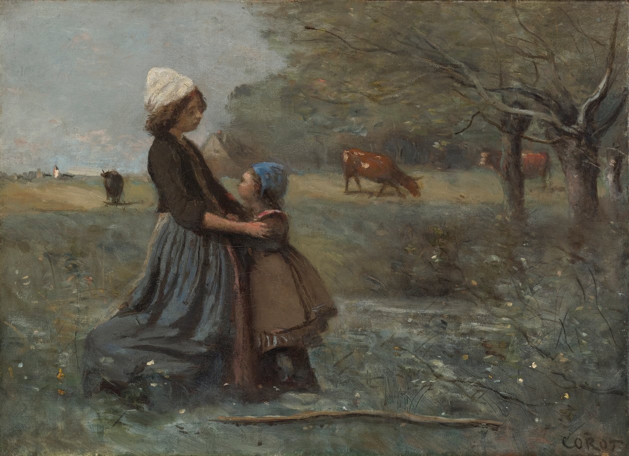 Dvě sestry na louce od Jean Baptiste Camille Corot