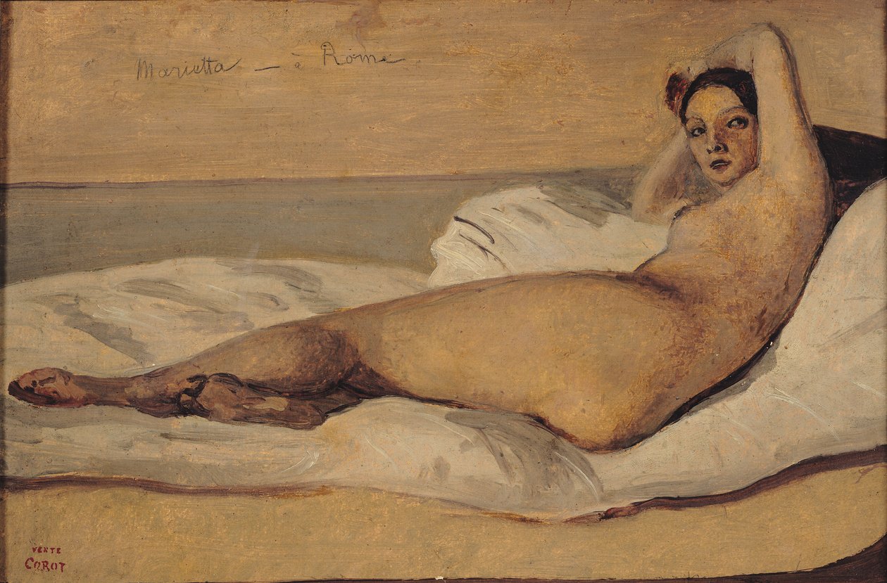 Římská odaliska (Marietta) 1843 (olej a tužka na papíře) od Jean Baptiste Camille Corot