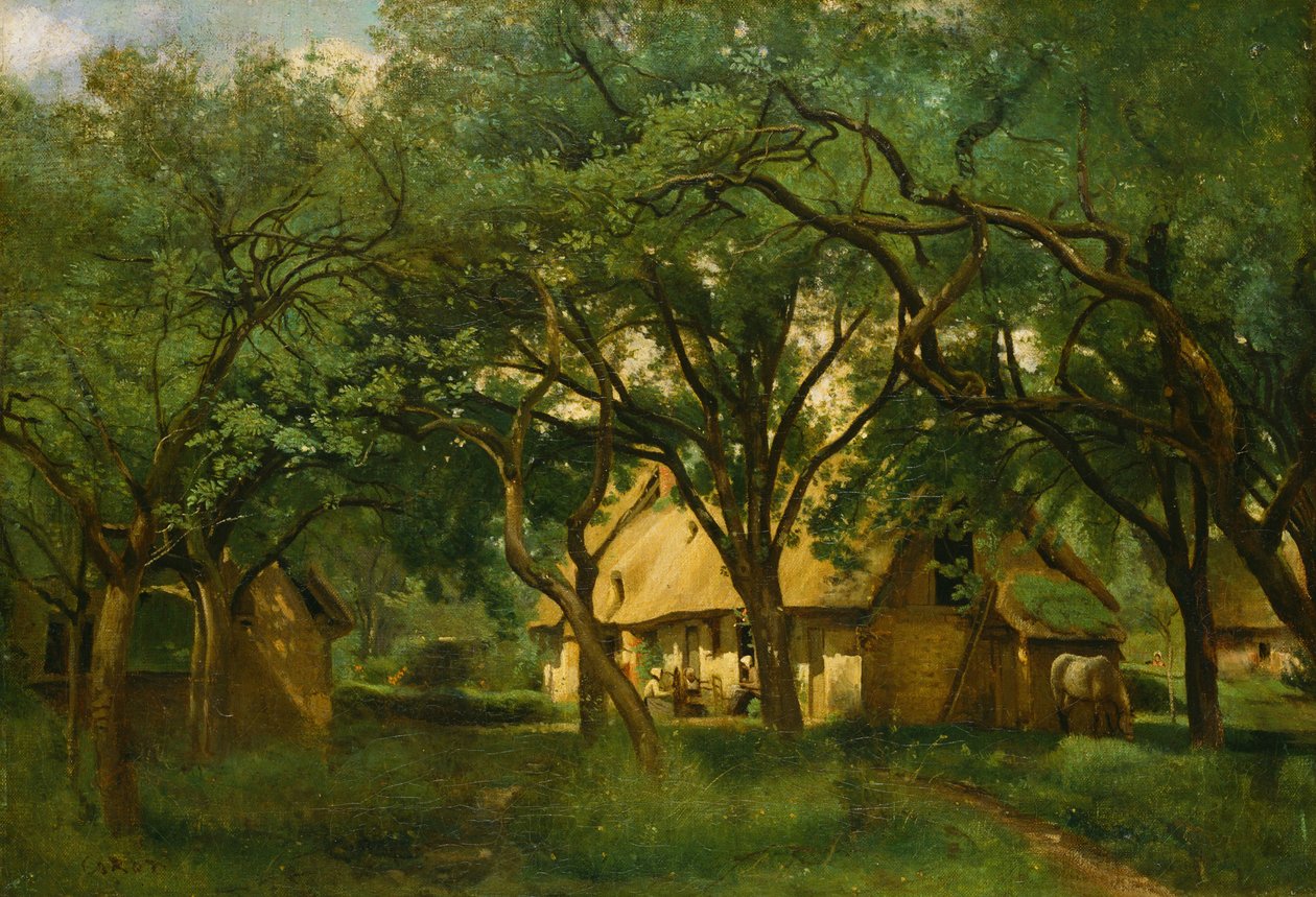 Toutain Farm v Honfleur od Jean Baptiste Camille Corot