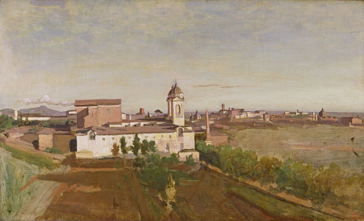 Trinita dei Monti z vily Medici, kolem 1830-34 od Jean Baptiste Camille Corot