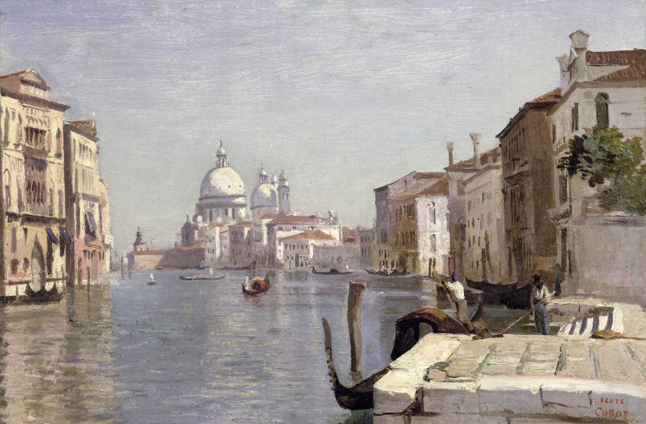 Benátky - Pohled na Campo della Carita při pohledu na Dóm Salute, 1834 od Jean Baptiste Camille Corot