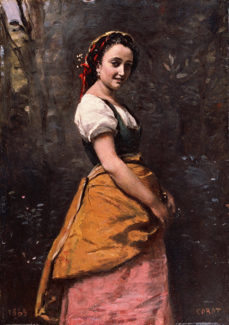 Mladá žena v lese od Jean Baptiste Camille Corot