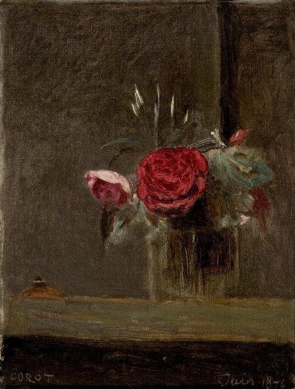růže ve sklenici od Jean Baptiste Camille Corot