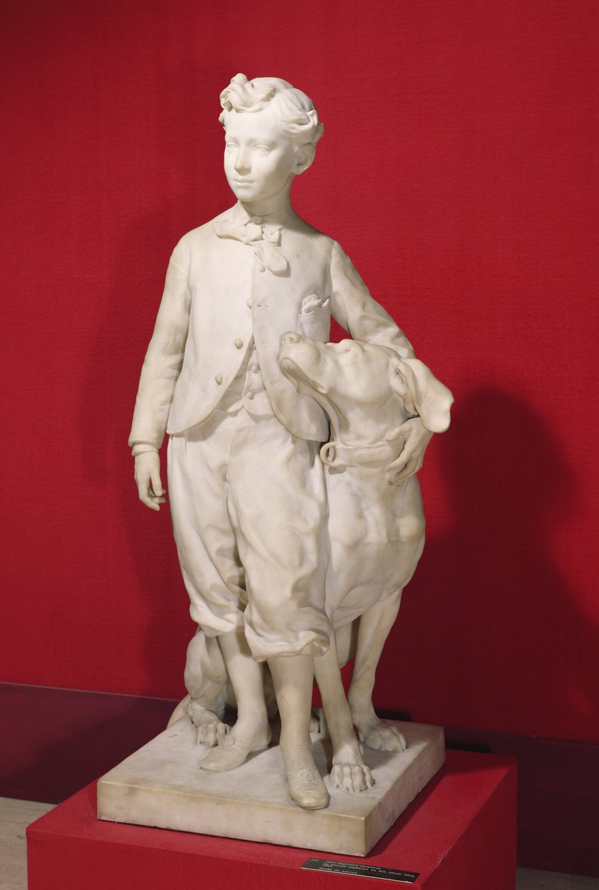 Louis-Eugene-Napoleon Bonaparte (1856-79) se svým psem, Nerem, 1865 (mramor) od Jean Baptiste Carpeaux