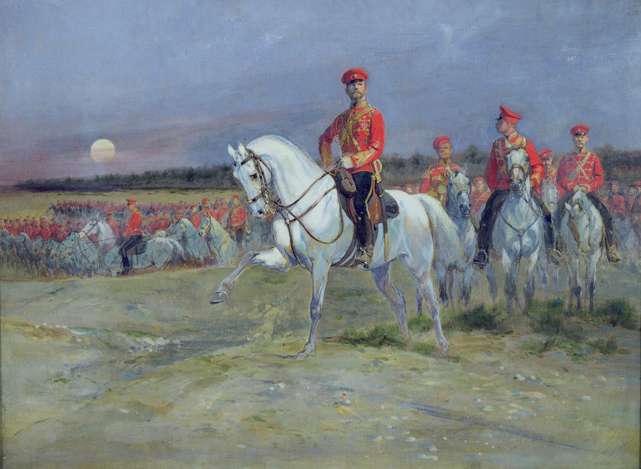 Carevich Nicolas (1894-1917) Reviewing the Troops, 1899 od Jean Baptiste Edouard Detaille