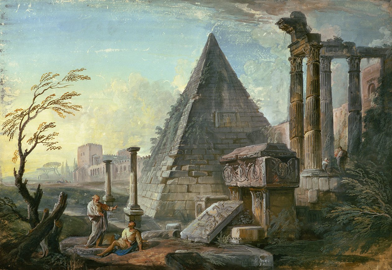 Pyramida Caius Cestius v Římě od Jean Baptiste Lallemand