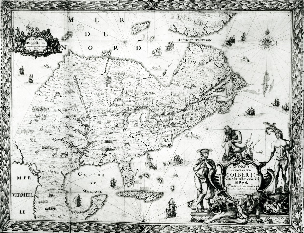 Mapa Nové Francie věnovaná Colbertovi od Duchesneau, Intendant, 1681 (podrobnosti viz 164769) od Jean Baptiste Louis Franquelin