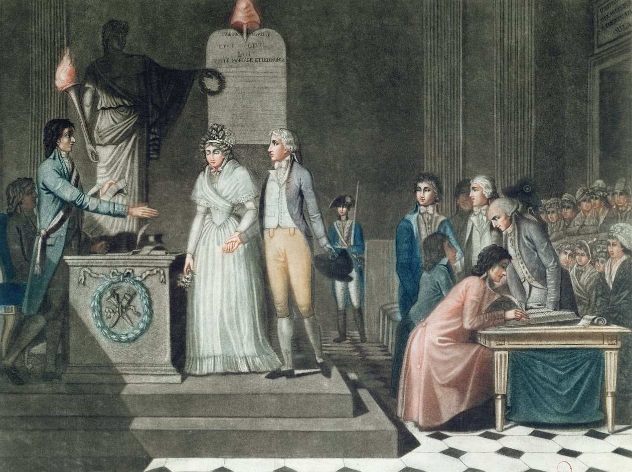 Republikánské manželství, vyryté Le Grandem od Jean Baptiste Mallet