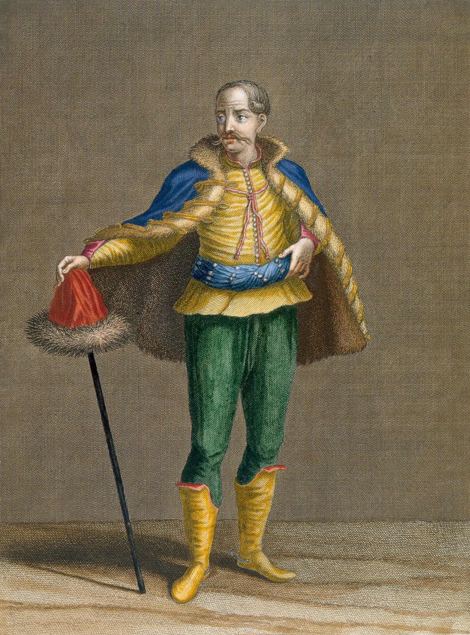 Maďarština, deska 76 ze „Sbírky jednoho sta tisků představujících různé národy Levanty“ od Charlese de Ferriola, vyryl Jean-Baptiste Haussard (fl.1679-1749), 1707-08 (barva od Jean Baptiste Vanmour