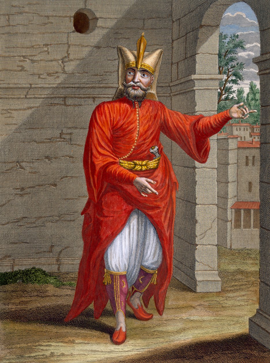 Janičář, deska 32 ze „Sbírky jednoho sta tisků představujících různé národy Levanty“ od Charlese de Ferriola, vyryl Jean-Baptise Haussard (fl.1679-1749), 1707-08 (colore od Jean Baptiste Vanmour
