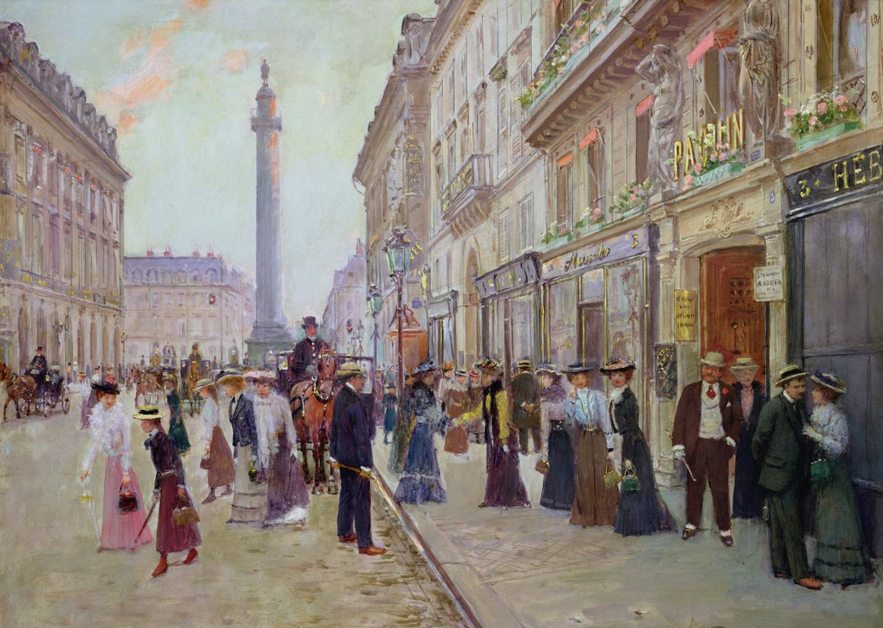Dělníci opouštějící Maison Paquin, v rue de la Paix, kolem roku 1900 od Jean Beraud
