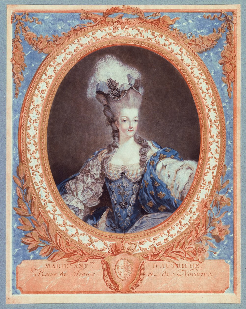 Marie Antoinetta, královna Francie a Navarry (barevný akvatintový tisk) od Jean Francois Janinet