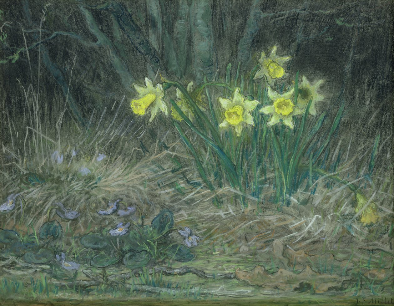 Narcisy a fialky, kolem roku 1867 (pastel na papíře) od Jean Francois Millet