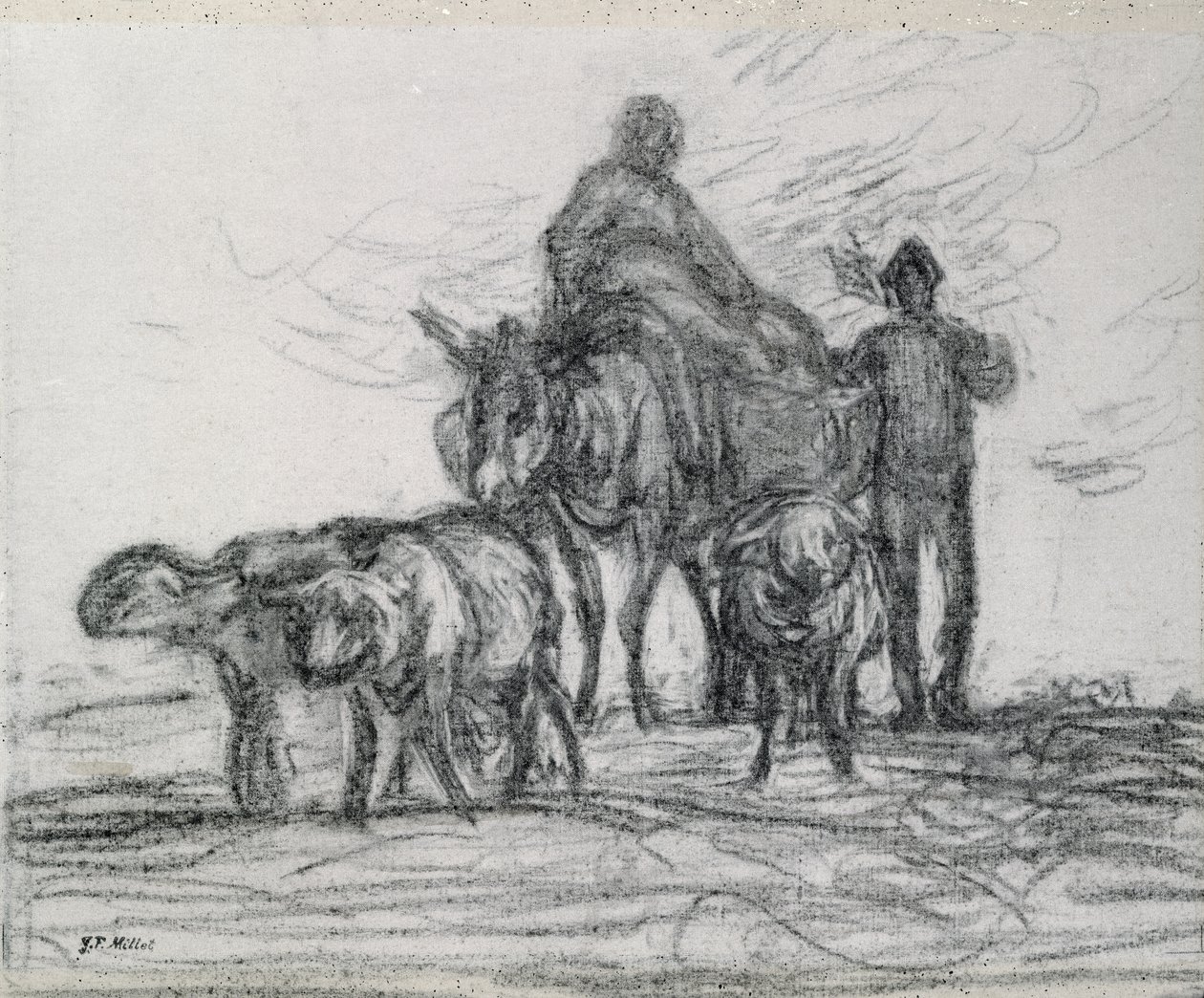 Návrat z polí, 1873 (uhlí) od Jean Francois Millet