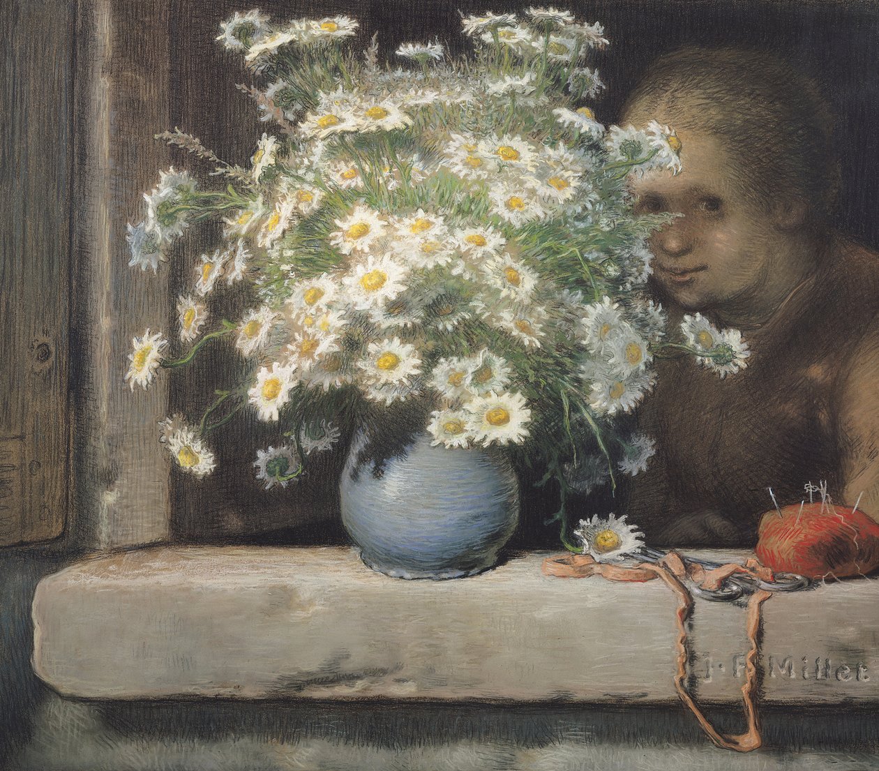 Kytice Margueritas, 1866 (pastel na papíře) od Jean Francois Millet