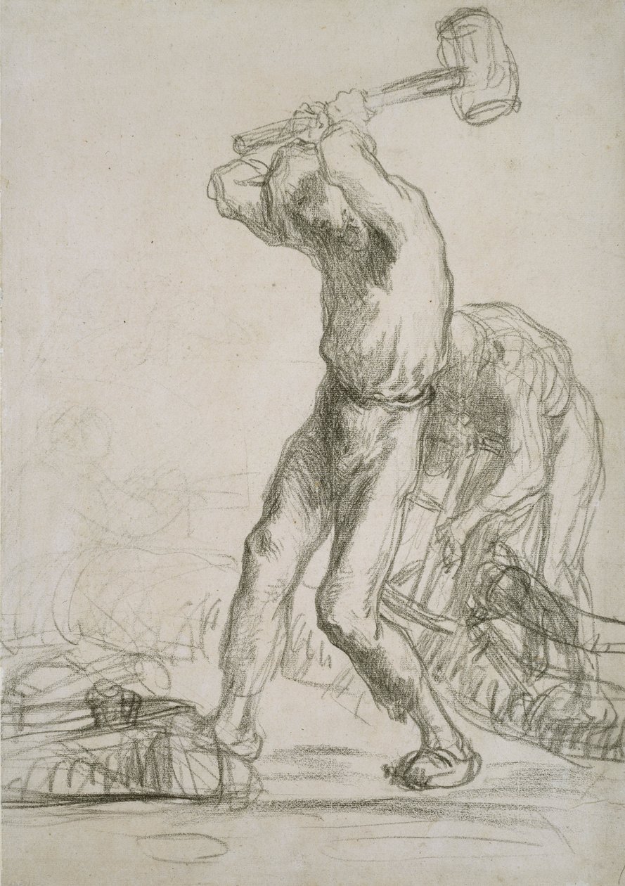 Dva rolníci řežou a štípou dřevo (černá křída na papíře) od Jean Francois Millet