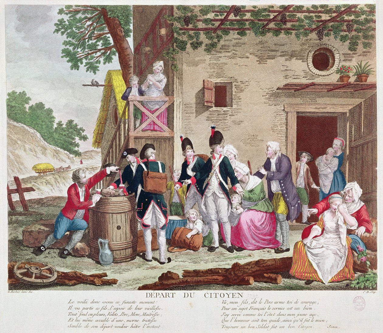 Odjezd občana, 1792 (barevná rytina) (viz také 250729) od Jean Jacques Francois Le Barbier