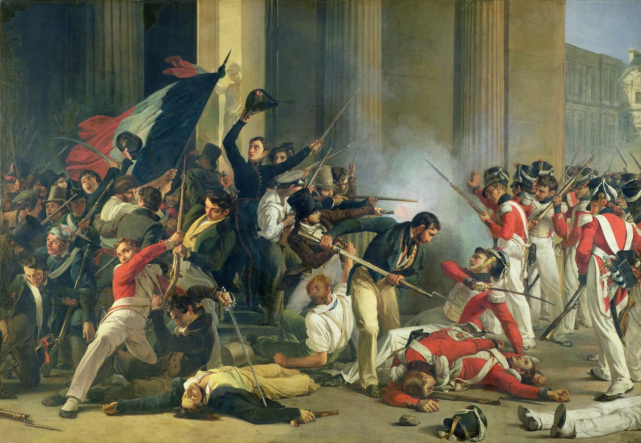 Scéna revoluce z roku 1830 v Louvru od Jean Louis Bezard