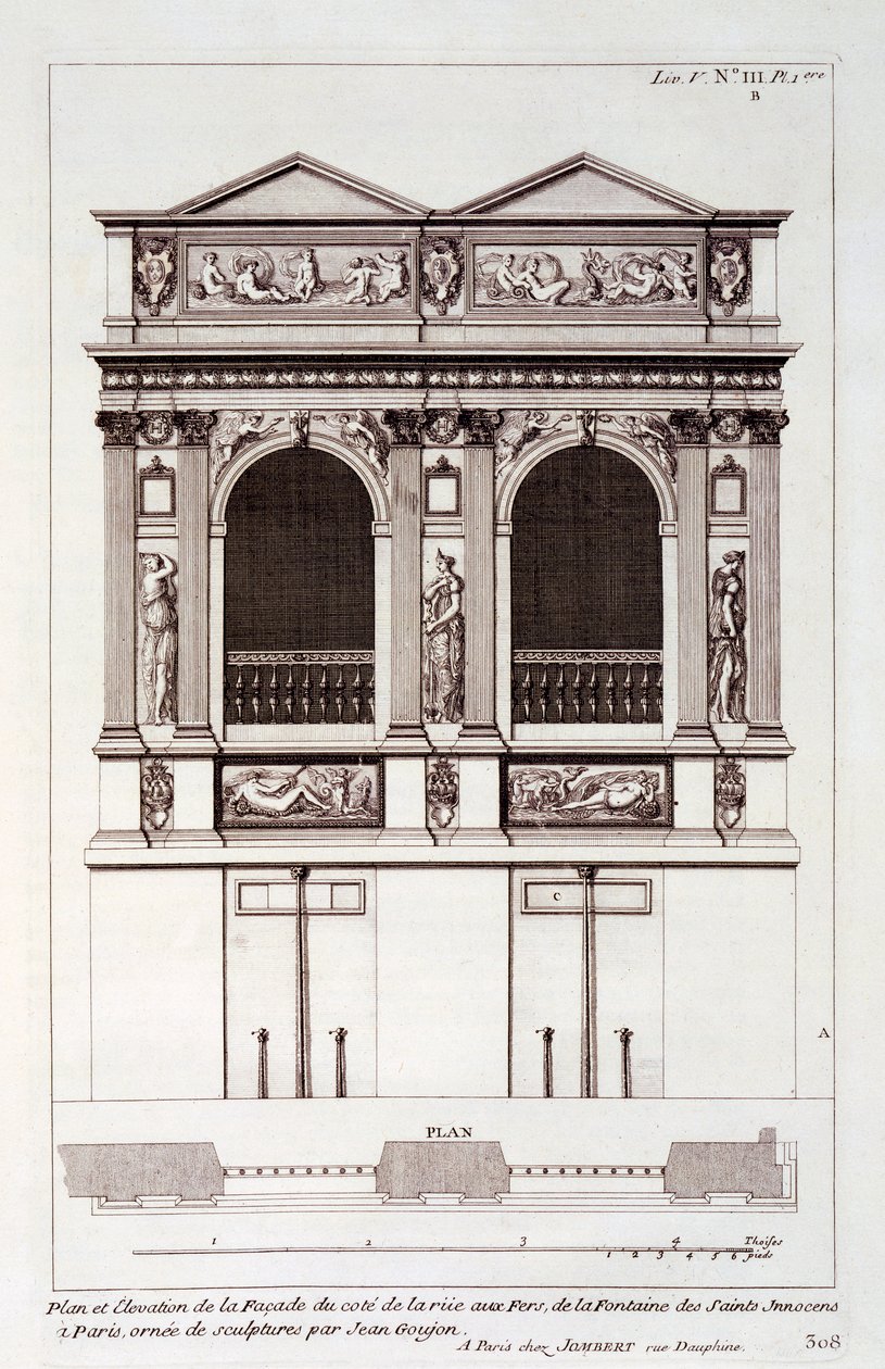 Fontaine des Innocents, Paříž, z knihy "Architecture Francoise" od Jacquese-Francoise Blondela, 1727 od Jean Mariette