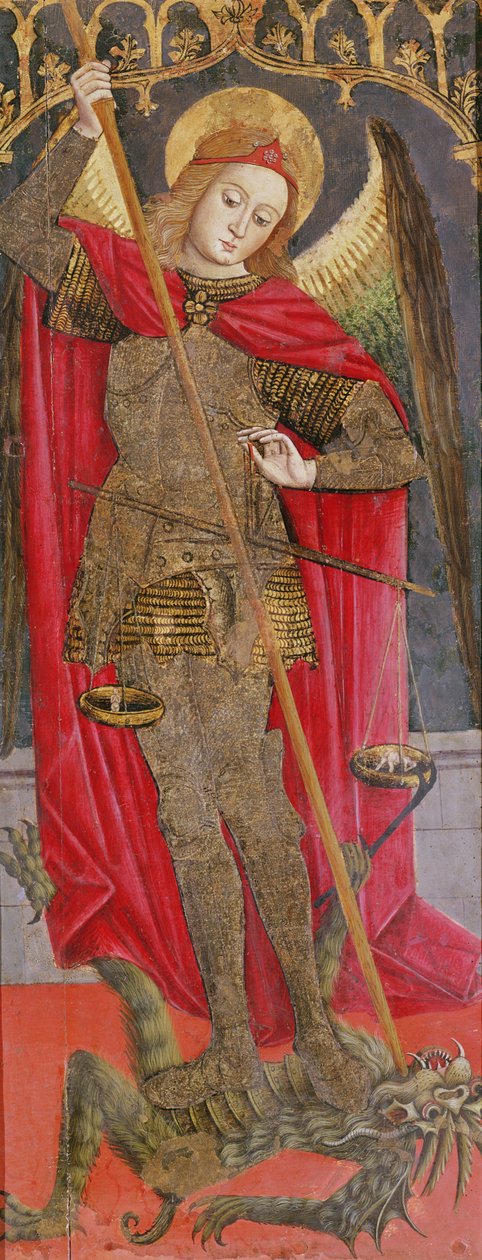 St. Michael zabíjející draka (tempera na panelu) (viz také 741471) od Jean Mirailhet