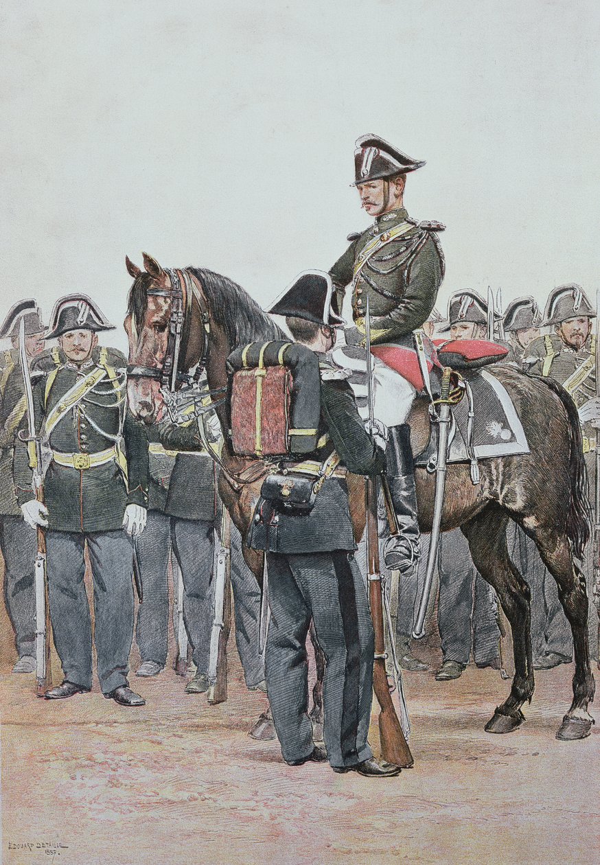 Četnická uniforma, 1887 (barevná rytina) od Jean Baptiste Edouard Detaille