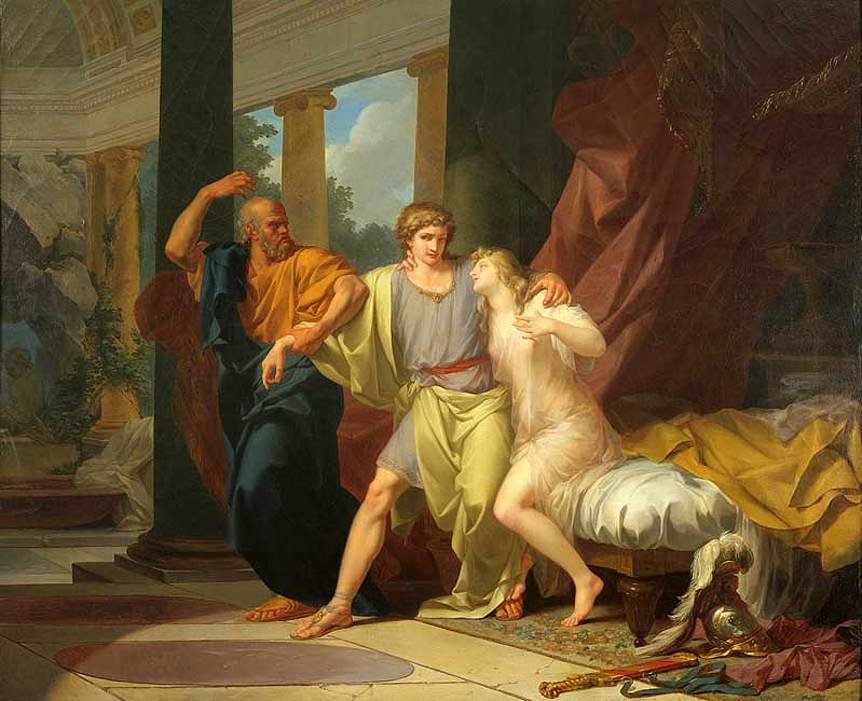 Sokrates táhne Alcibiades z objetí Aspasie od Jean Baptiste Regnault